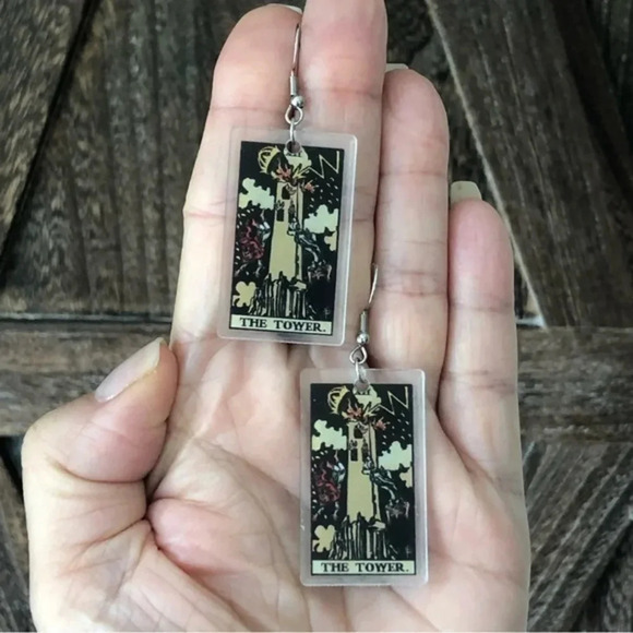 “The Tower” Tarot Card Handmade Drop Earrings - Picture 1 of 4
